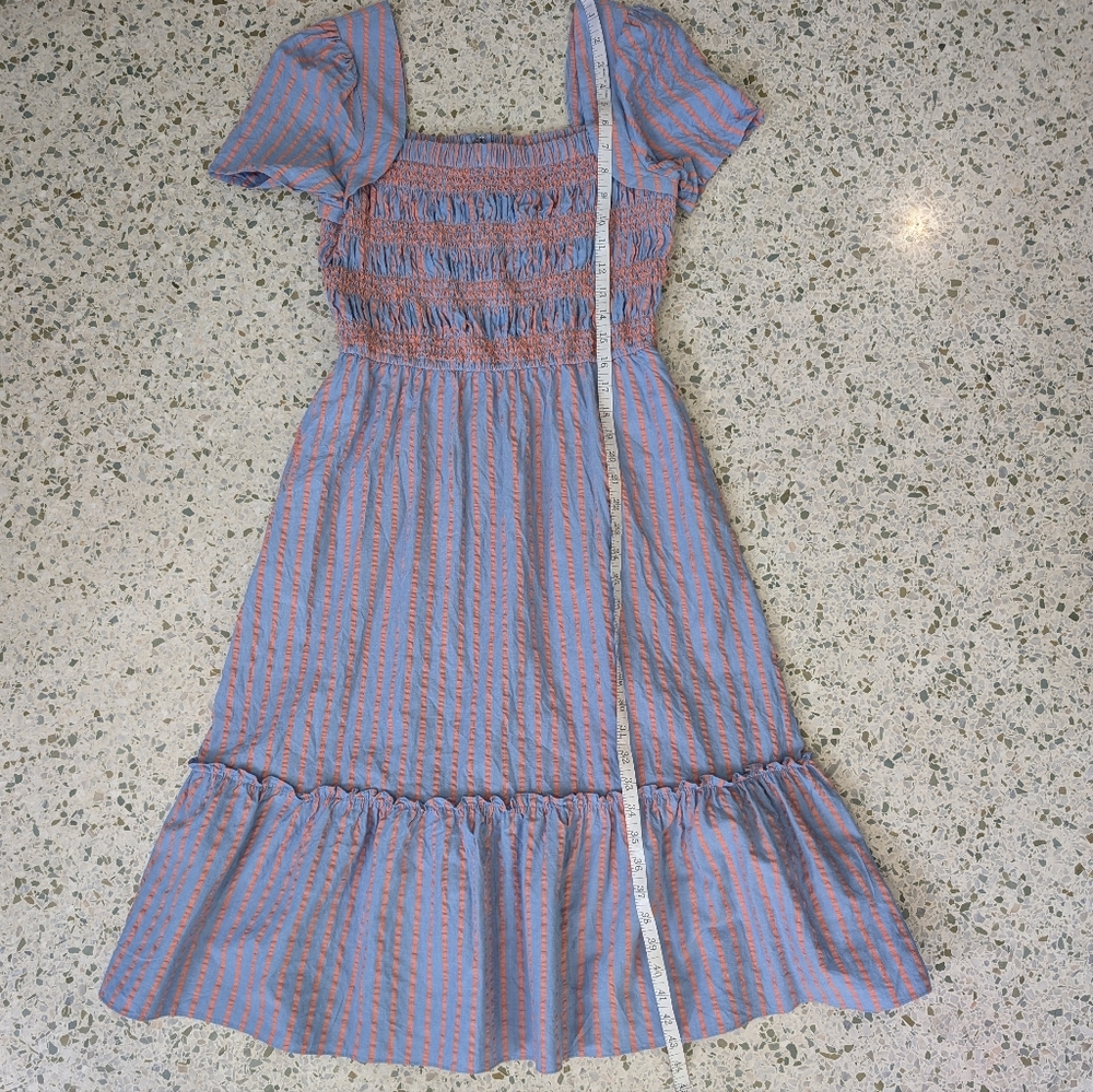 🩵SOLD🧡Tahari ASL Blue and Orange Striped Midi Dress With Puffy Sleeves - Picture 8 of 8
